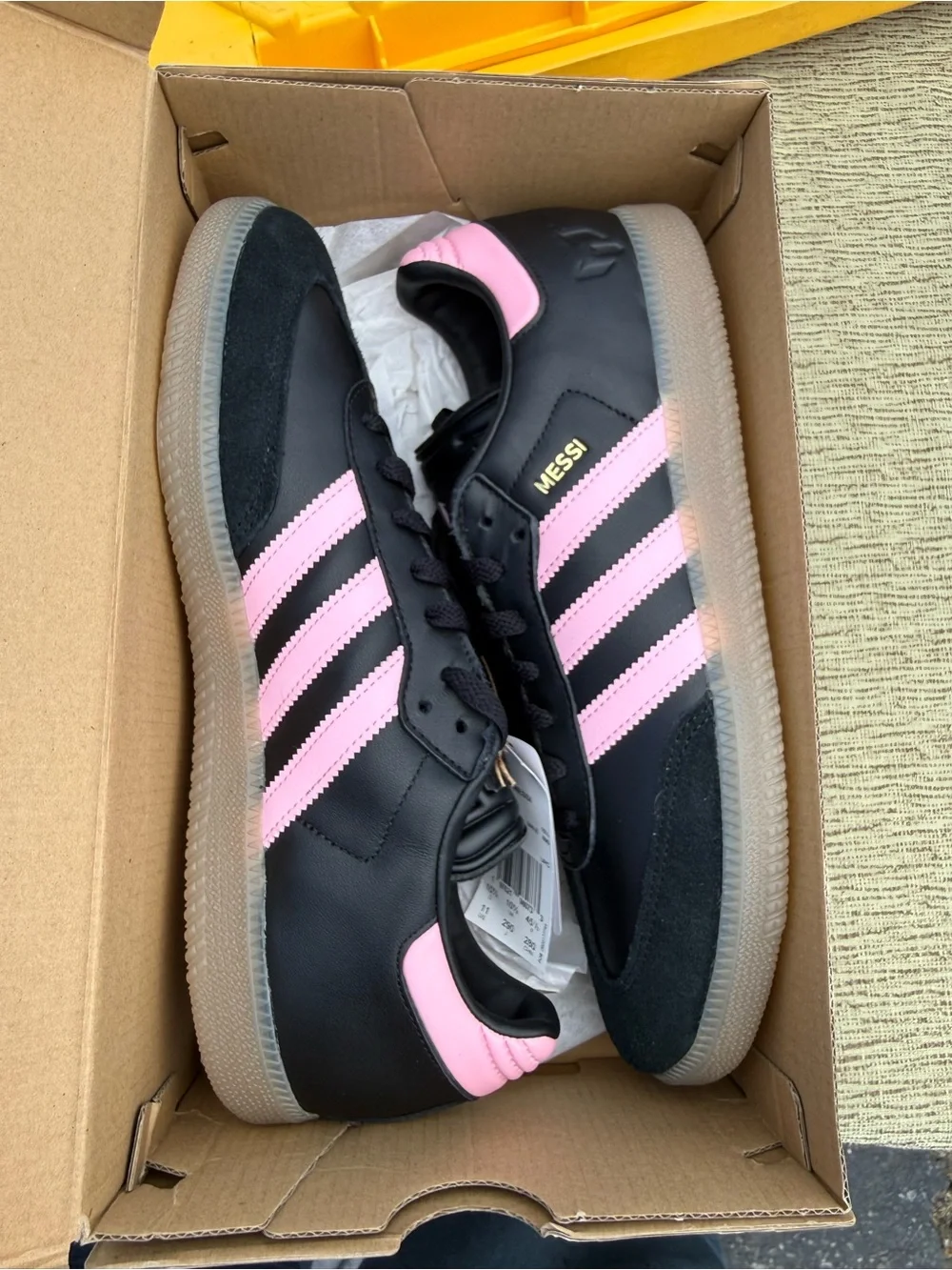 adidas Samba Mens Black with Pink Stripes Sneakers